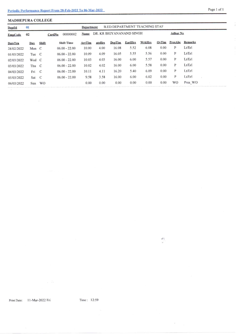 Biometric Attendence